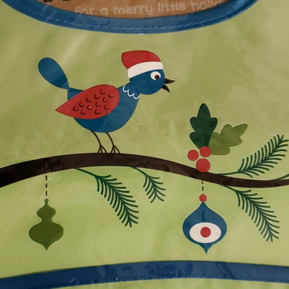New Christmas Bib set, green bird & pink cat